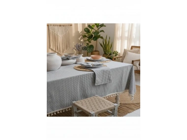 Gri Piti Kare 6lı Peçeteli Masa Örtüsü