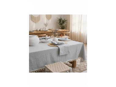 Gri Piti Kare 6lı Peçeteli Masa Örtüsü