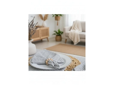 Gri Piti Kare 6lı Peçeteli Masa Örtüsü