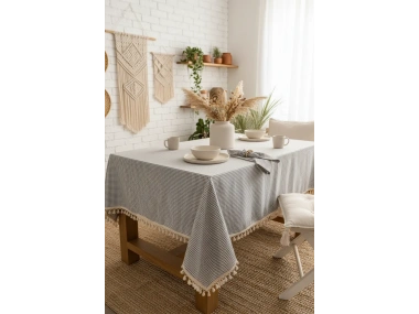 Gri Piti Kare 6lı Peçeteli Masa Örtüsü