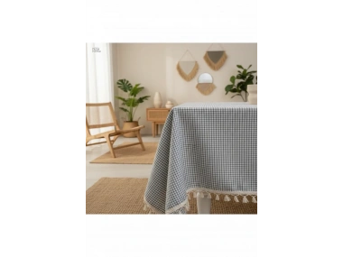 Gri Piti Kare 6lı Peçeteli Masa Örtüsü