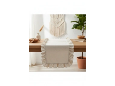 Keten Krem Fırfırlı Runner Masa Örtüsü