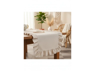 Keten Krem Fırfırlı Runner Masa Örtüsü