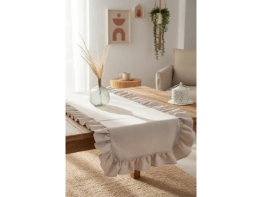 Fırfırlı BEJ Keten Runner Masa Örtüsü