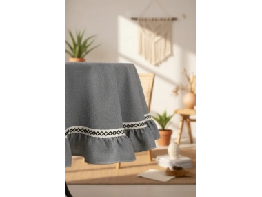 Gri Antrasit Özel Seri YUVARLAK FIRFIRLI Masa Örtüsü