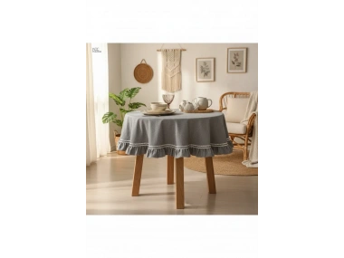 Gri Antrasit Özel Seri YUVARLAK FIRFIRLI Masa Örtüsü