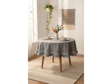 Gri Antrasit Özel Seri YUVARLAK FIRFIRLI Masa Örtüsü