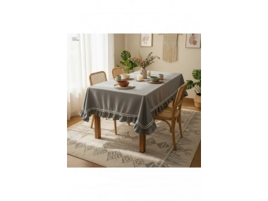 Gri Antrasit Keten Özel Seri FIRFIRLI Masa Örtüsü
