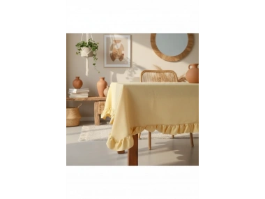 Sarı Keten FIRFIRLI Masa Örtüsü