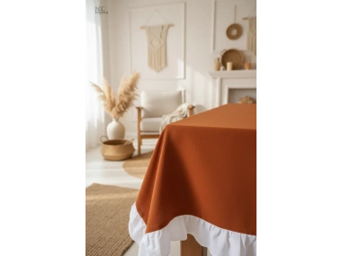 Tarçın Keten BEYAZ FIRFIRLI Masa Örtüsü