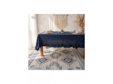 Lacıvert Keten FIRFIRLI Masa Örtüsü