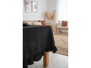 Siyah Keten Firfirli Masa Örtüsü