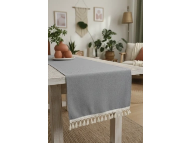 Gri Antrasit HAM Ponponlu Runner Masa Örtüsü (45 x 150)