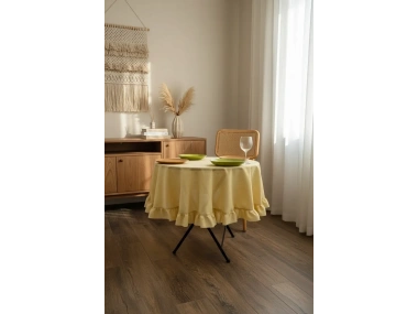 Sarı Keten Fırfırlı Yuvarlak Masa Örtüsü