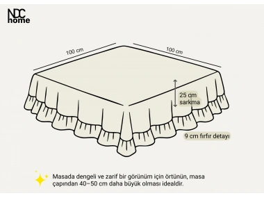 Tarçın Keten BEYAZ FIRFIRLI Masa Örtüsü