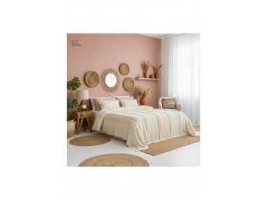 Krem Örgü Dantelli Ve Püsküllü Çift Kişilik Yatak Örtüsü (220 x 240)