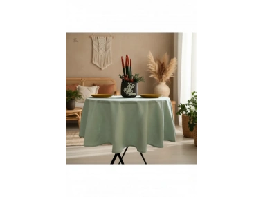 Keten Adaçayı Yeşil Yuvarlak DÜZ Masa Örtüsü