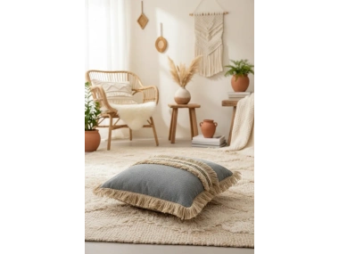 Gri Antrasit Jütlü Püskllü Kırlent Kırlent Kılıfı (43 x 43 )