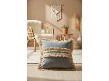 Gri Antrasit Jütlü Püskllü Kırlent Kırlent Kılıfı (43 x 43 )