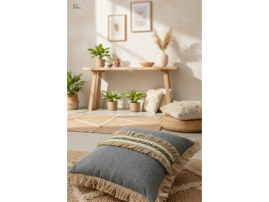 Gri Antrasit Jütlü Püskllü Kırlent Kırlent Kılıfı (43 x 43 )