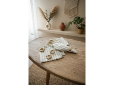 Gri İnce Çizgili Keten 6 lı Peçete Takımı (Toka Hediyeli )