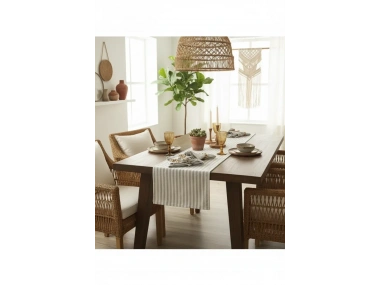 Sütlü Kahve Keten Çizgili6 lı Peçete Takımı (Toka Hediyeli )