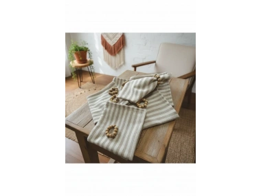Sütlü Kahve Keten Çizgili6 lı Peçete Takımı (Toka Hediyeli )