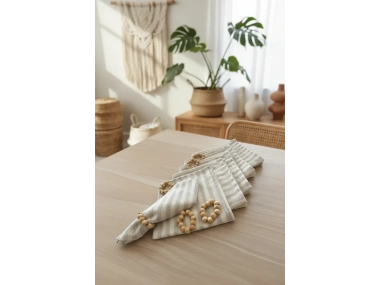 Sütlü Kahve Keten Çizgili6 lı Peçete Takımı (Toka Hediyeli )
