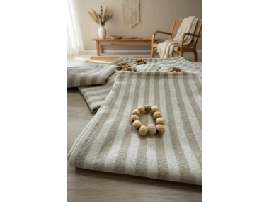 Sütlü Kahve Keten Çizgili6 lı Peçete Takımı (Toka Hediyeli )