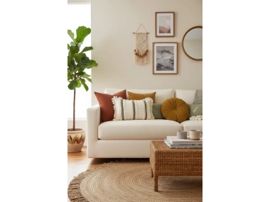 Keten Krem Üç Püsküllü Kırlent Kırlent Kılıfı (35 x 55)