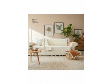 Buldan Dokuması Keten Ponponlu Koltuk Örtüsü (170 x 220)