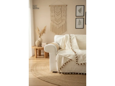 Buldan Dokuması Keten Ponponlu Koltuk Örtüsü (170 x 220)