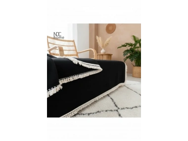 Premium Keten Siyah Pasalı Koltuk Örtüsü (170 X 220)