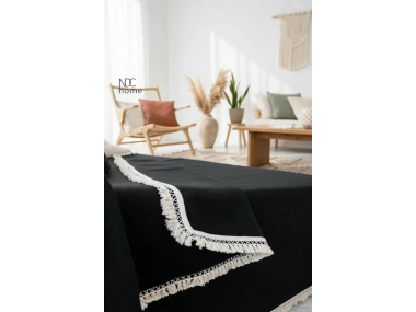 Premium Keten Siyah Pasalı Koltuk Örtüsü (170 X 220)