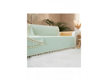 Premium Keten Adaçayı Ponponlu Koltuk Örtüsü (170 x 220)