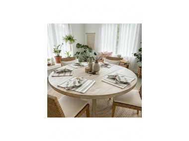 Gri Kalın Çizgili Keten 6lı Peçete Takımı (Toka Hediyeli)