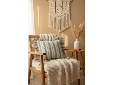 Premium Keten Gri Kalın Çizgili Fırfırlı KIrlent Kırlent Kılıfı (43 x 43 )