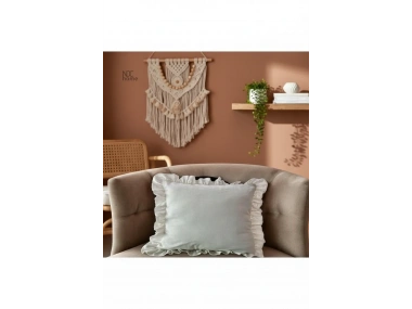 Ham Keten Krem Fırfırlı KIrlent Kırlent Kılıfı (43 x 43 )