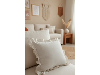 Ham Keten Krem Fırfırlı KIrlent Kırlent Kılıfı (43 x 43 )