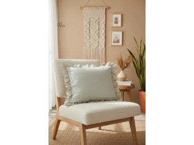 Ham Keten Krem Fırfırlı KIrlent Kırlent Kılıfı (43 x 43 )