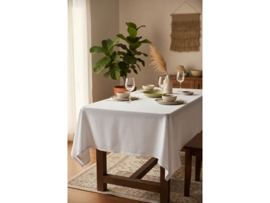 Premium Keten Beyaz (DÜZ) Masa Örtüsü