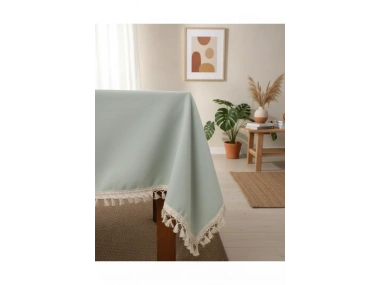 Premium Adaçayı Yeşili Ponponlu Masa Örtüsü