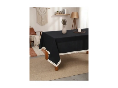 Premium Siyah Keten Pasalı Masa Örtüsü