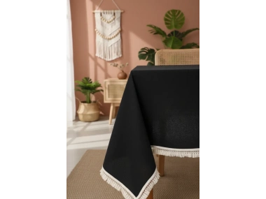 Premium Siyah Keten Pasalı Masa Örtüsü