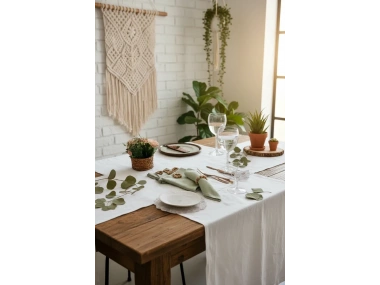 Premium Keten Adaçayı Yeşili 6Lı Peçete Takımı (40x40) Toka Hediyeli