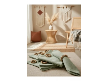 Premium Keten Adaçayı Yeşili 6Lı Peçete Takımı (40x40) Toka Hediyeli