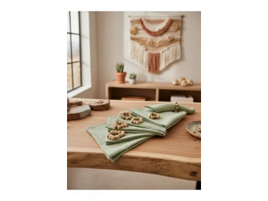 Premium Keten Adaçayı Yeşili 6Lı Peçete Takımı (40x40) Toka Hediyeli