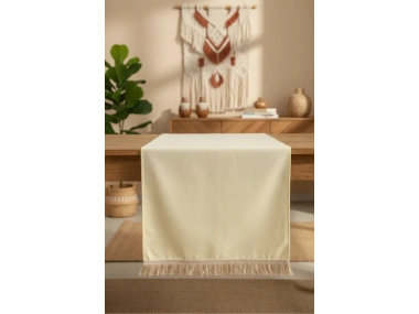 Premium Keten Sarı Püsküllü Runner Masa Örtüsü(45 x 150)