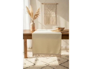 Premium Keten Sarı Püsküllü Runner Masa Örtüsü(45 x 150)