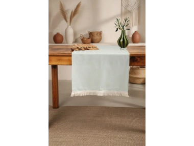 Premium Keten Adaçayı Yeşili Püsküllü Runner Masa Örtüsü(45 x150)